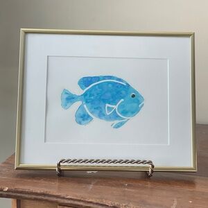 Vintage Blue Fish Watercolor Signed Original Art